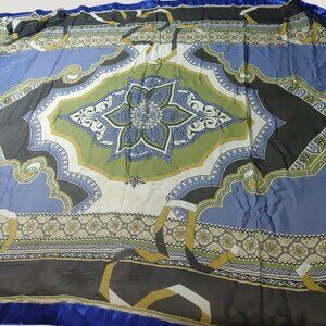 Shawl Wrap Scarf Satin Trim 90 x 42 Multicolor Sheer Floral Geometric Green Blue